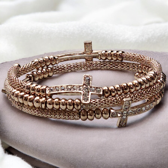 Unbranded Jewelry - Memory Wire Bracelet Cross Rose Gold Tone Christian Catholic Religous
